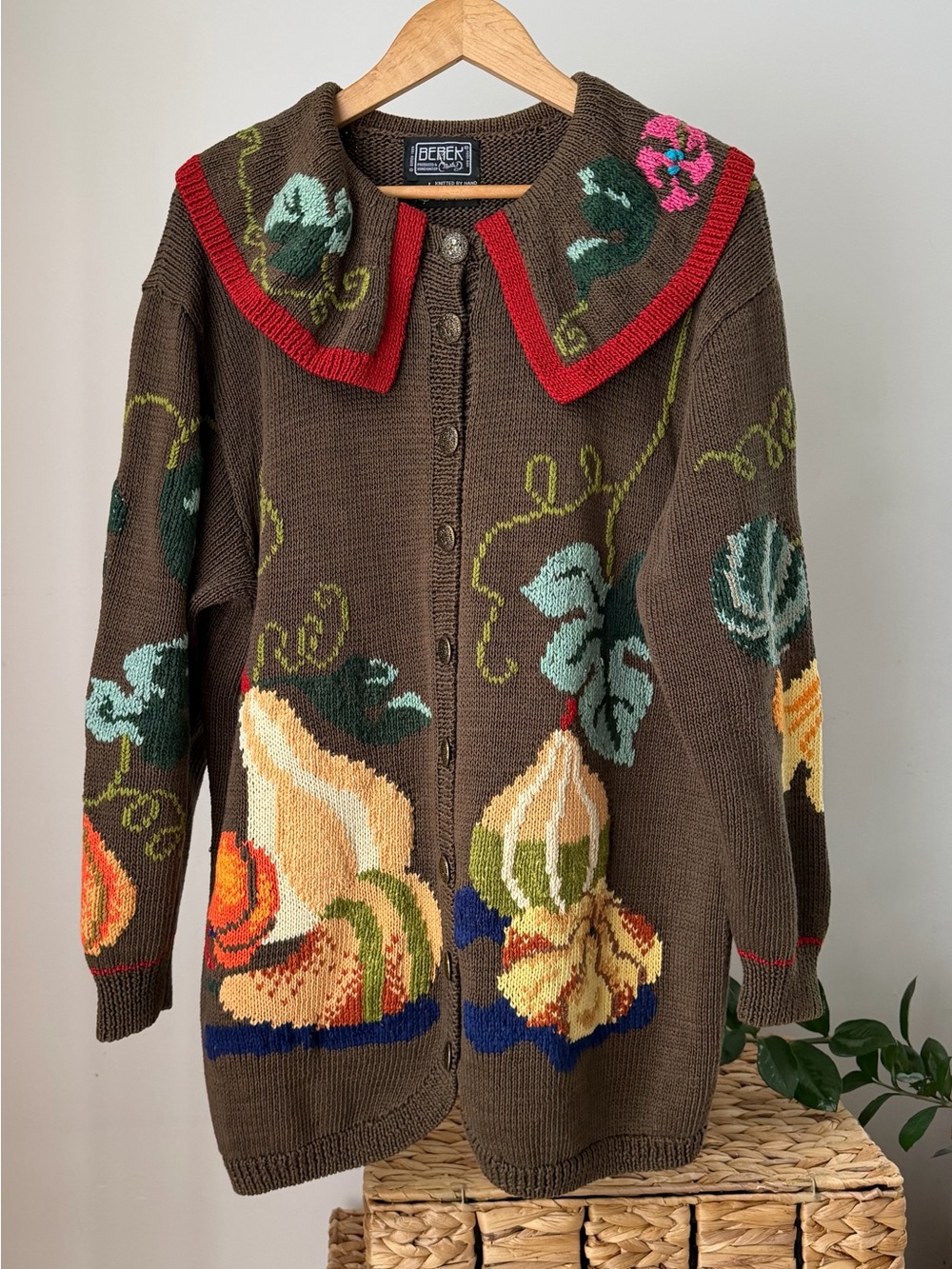 Women's Vintage BEREK Hand Knit Cardigan Sweater Autumn Fall Vtg 1989 Size Large